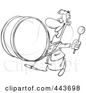 Cartoon Black And White Outline Design Of A Happy Drummer