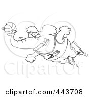 Poster, Art Print Of Cartoon Black And White Outline Design Of A Basketball Elephant