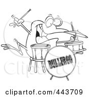 Cartoon Black And White Outline Design Of A Drummer Frog