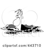 Poster, Art Print Of Cartoon Black And White Outline Design Of A Drowning Man