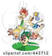 Royalty Free RF Clip Art Illustration Of Cartoon Family Members Dropping In