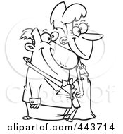 Royalty Free RF Clip Art Illustration Of A Cartoon Black And White Outline Design Of A Dressed Up Couple