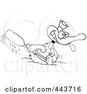 Royalty Free RF Clip Art Illustration Of A Cartoon Black And White Outline Design Of A Rowing Duck