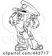 Royalty Free RF Clip Art Illustration Of A Cartoon Black And White Outline Design Of A Girl In A Police Costume