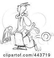 Royalty Free RF Clip Art Illustration Of A Cartoon Black And White Outline Design Of A Happy Man Drying The Dishes by toonaday