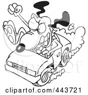 Royalty Free RF Clip Art Illustration Of A Cartoon Black And White Outline Design Of A Driving Dog With Road Rage