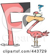 Royalty Free RF Clip Art Illustration Of A Cartoon Flamingo Looking At A Letter F