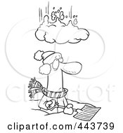 Cartoon Black And White Outline Design Of A Pile Of Snow Falling On A Man