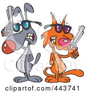Royalty Free RF Clip Art Illustration Of A Cartoon Cat And Dog Duel by toonaday