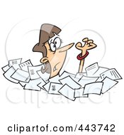 Cartoon Businesswoman Drowning In Papers