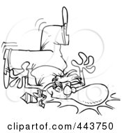 Poster, Art Print Of Cartoon Black And White Outline Design Of A Clumsy Businessman Falling On His Face