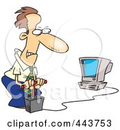 Poster, Art Print Of Cartoon Businessman Blowing Up His Computer With Dynamite