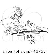 Cartoon Black And White Outline Design Of A Crawling Man In A Drought