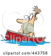 Cartoon Man Drifting In A Boat