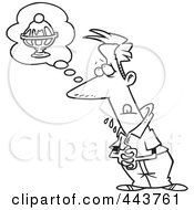 Royalty Free RF Clip Art Illustration Of A Cartoon Black And White Outline Design Of A Drooling Man Thinking Of A Sundae