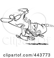 Royalty Free RF Clip Art Illustration Of A Cartoon Black And White Outline Design Of A Drooling Businessman Running
