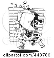 Poster, Art Print Of Cartoon Black And White Outline Design Of A Factory Robot