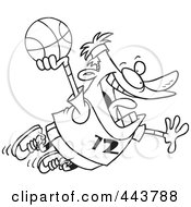 Poster, Art Print Of Cartoon Black And White Outline Design Of A Man Making A Slam Dunk