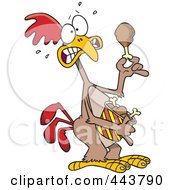 Cartoon Scared Chicken Holding A Drumstick