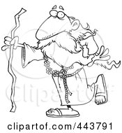Royalty Free RF Clip Art Illustration Of A Cartoon Black And White Outline Design Of A Druid Man Carrying A Stick by toonaday