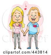 Happy Couple Holding Hands Over Pink