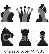 Collage Of Black Silhouette Of Black Pieces From A Chess Game