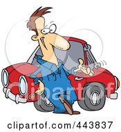 Poster, Art Print Of Cartoon Male Auto Mechanic Tossing A Wrench
