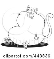Royalty Free RF Clip Art Illustration Of A Cartoon Black And White Outline Design Of A Sitting Fat Cat