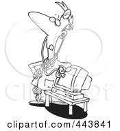 Royalty Free RF Clip Art Illustration Of A Cartoon Black And White Outline Design Of A Computer Medic