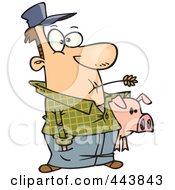 Poster, Art Print Of Cartoon Farmer Holding His Pig