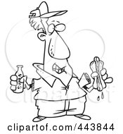 Cartoon Black And White Outline Design Of A Man With Soda And A Hot Dog
