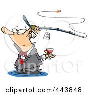 Cartoon Man Fancy Fishing With Wine