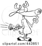 Royalty Free RF Clip Art Illustration Of A Cartoon Black And White Outline Design Of A Deer Holding A Flashlight