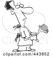 Royalty Free RF Clip Art Illustration Of A Cartoon Black And White Outline Design Of A Man Carrying Medications by toonaday