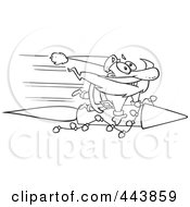 Poster, Art Print Of Cartoon Black And White Outline Design Of Santa Riding A Fast Rocket