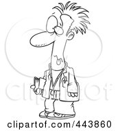 Poster, Art Print Of Cartoon Black And White Outline Design Of A Tired Med Student
