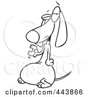 Royalty Free RF Clip Art Illustration Of A Cartoon Black And White Outline Design Of A Fat Wiener Dog Eating A Donut by toonaday
