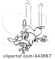 Royalty Free RF Clip Art Illustration Of A Cartoon Black And White Outline Design Of A Falling Man