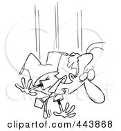 Royalty Free RF Clip Art Illustration Of A Cartoon Black And White Outline Design Of A Falling Businessman