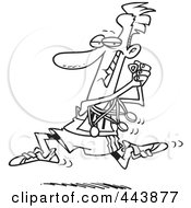 Royalty Free RF Clip Art Illustration Of A Cartoon Black And White Outline Design Of A Runner Sporting His Medals