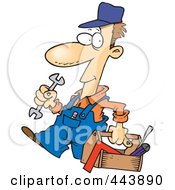 Poster, Art Print Of Cartoon Repair Man Carrying A Tool Box