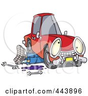 Poster, Art Print Of Cartoon Mechanic Working Under A Car