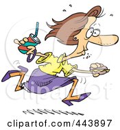Poster, Art Print Of Cartoon Woman Eating On The Run