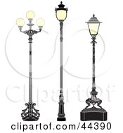 Collage Of Three Antique Iron Street Lamps