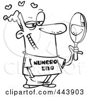 Royalty Free RF Clip Art Illustration Of A Cartoon Black And White Outline Design Of A Vain Man Staring At His Reflection In A Mirror
