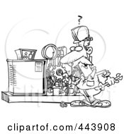 Poster, Art Print Of Cartoon Black And White Outline Design Of A Mechanic Working On A Machine