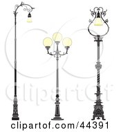 Collage Of Three Vintage Iron Street Lamps
