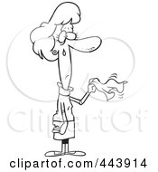 Poster, Art Print Of Cartoon Black And White Outline Design Of A Sad Woman Waving Farewell