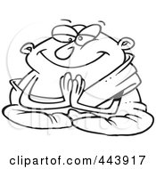 Royalty Free RF Clip Art Illustration Of A Cartoon Black And White Outline Design Of A Meditating Monk