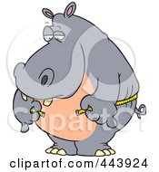 Poster, Art Print Of Cartoon Big Hippo Measuring His Waist With A Short Tape